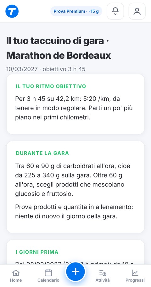 Esempio di taccuino di gara