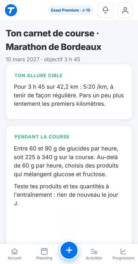 Exemple de carnet de course